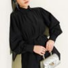 Balloon Sleeve Tie Detail Tunic Black