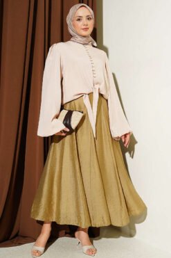 Alternative Ansicht von Balloon Sleeve Tied Front Short Shirt Beige