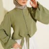 Balloon Sleeve Tied Front Short Shirt