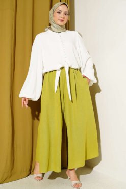 Alternative Ansicht von Balloon Sleeve Tied Front Short Shirt Ecru