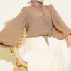 Balloon Sleeve Tied Front Short Shirt