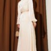 Balloon Sleeve Belted Chiffon Evening Dress Beige - Afbeelding 3
