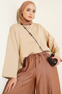 Basic Wide Sleeve Blouse Beige