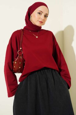 Basic Wide Sleeve Blouse Burgundy