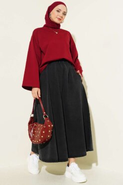 Vista alternativa di Basic Wide Sleeve Blouse Burgundy
