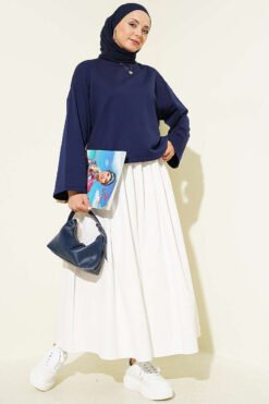 Vue alternative de Basic Wide Sleeve Blouse Navy Blue