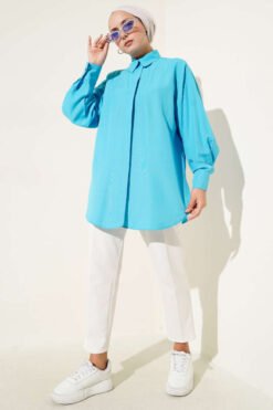 Vista alternativa de Basic Hidden Button Shirt Turquoise