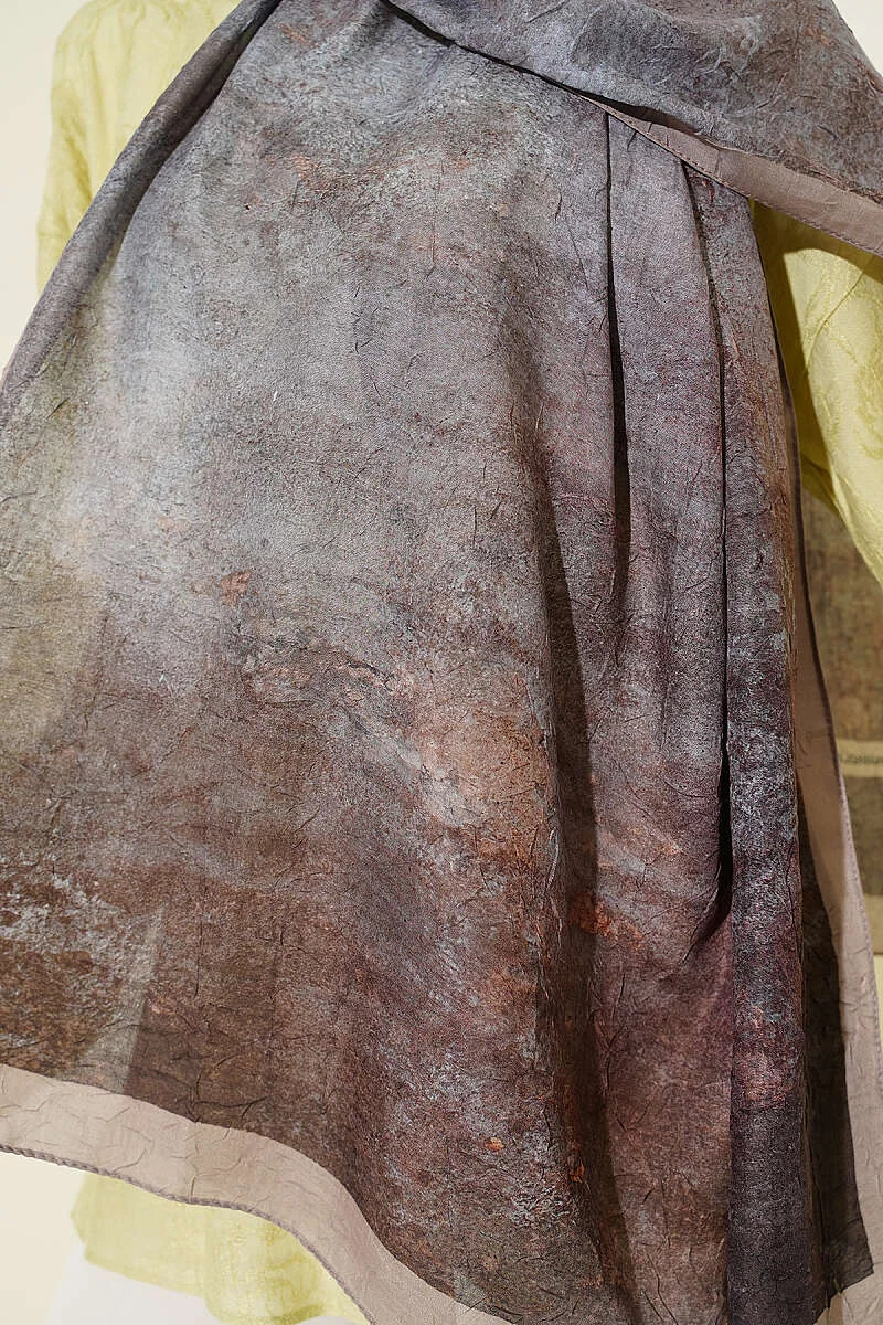 Batik Degrade Bamboo Crepe Shawl Beige - Image 4