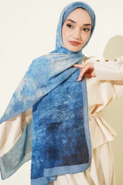 Alternative view of Batik Degrade Bamboo Crepe Shawl Blue
