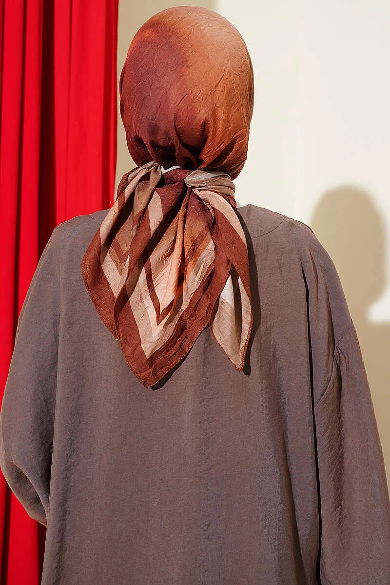 Batik Pattern Bamboo Crepe Scarf Brown - Image 3