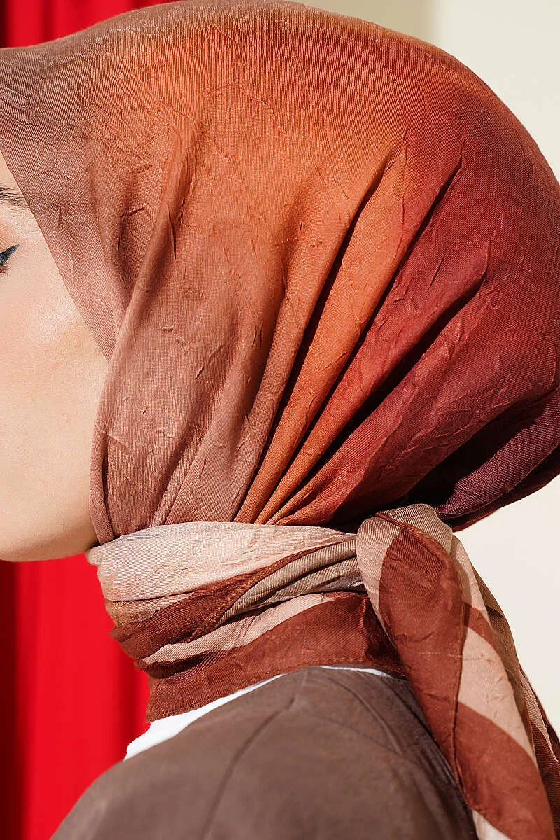 Batik Pattern Bamboo Crepe Scarf Brown - Image 4