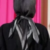 Batik Pattern Bamboo Crepe Scarf Black – Image 3