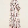 Batik Pattern Mandarin Collar Dress Brown - immagine 3
