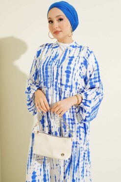 Vista alternativa di Batik Pattern Mandarin Collar Dress