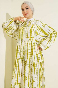 Vista alternativa di Batik Pattern Mandarin Collar Dress
