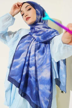 Batik Marbled Bamboo Crinkle Shawl Navy Blue
