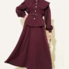 Baby Collar Waist Elastic Belted Skirt Set Plum