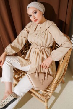 Baby Collar Tie Waist Shirt Beige