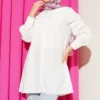 Peter Pan Collar Striped Embossed Shirt Ecru