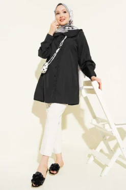 Alternative Ansicht von Peter Pan Collar Striped Embossed Shirt Black