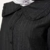 ⁦Peter Pan Collar Striped Embossed Shirt Black⁩ - الصورة ⁦4⁩