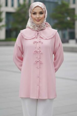 Baby Collar Ribbon Tunic Pink