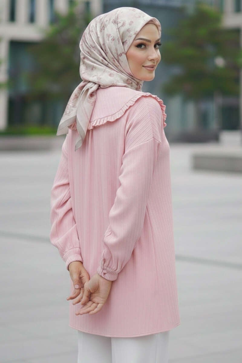Baby Collar Ribbon Tunic Pink - الصورة 3
