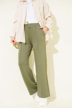 Belted Wide-Leg Trousers Khaki