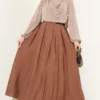 Belted Pleated Flared Skirt Brown - Afbeelding 2