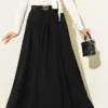 Belted Pleated Flared Skirt Black