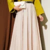 Belted Pleated Flared Skirt Stone