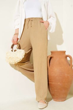 Belted Embossed Pants Camel