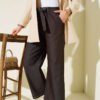 Belted Elastic Pants Brown
