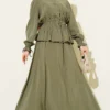 Gathered Skirt Two-Piece Set Khaki