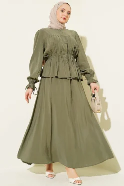 Gathered Skirt Two-Piece Set Khaki