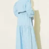 ⁦Elastic Waist Balloon Sleeve Pleated Dress Baby Blue⁩ - الصورة ⁦3⁩