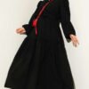 Elastic Waist Balloon Sleeve Pleated Dress Black
