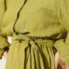 ⁦Elastic Waist Balloon Sleeve Pleated Dress⁩ - الصورة ⁦4⁩