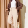 Elastic Waist Pocket Tencel Pants Beige – Image 2