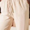Elastic Waist Pocket Tencel Pants Beige – Image 4