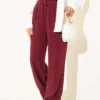 Elastic Waist Pocket Tencel Pants Burgundy