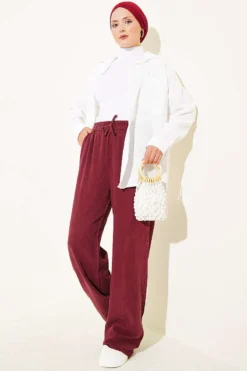 Vue alternative de Elastic Waist Pocket Tencel Pants Burgundy
