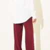 ⁦Elastic Waist Pocket Tencel Pants Burgundy⁩ - الصورة ⁦3⁩