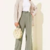 Elastic Waist Pocket Tencel Pants Khaki - Imagen 2