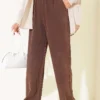 Elastic Waist Pocket Tencel Pants Brown