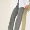 High-Waisted Double Button Denim Pants