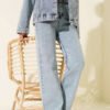 High-Waisted Double Button Denim Pants Blue