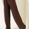 Elastic Waist Wide Leg Pants Brown
