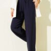 Elastic Waist Wide Leg Pants Navy Blue