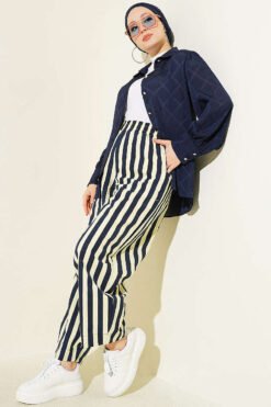 Vista alternativa di Striped Poplin Pants with Elastic Waistband Yellow